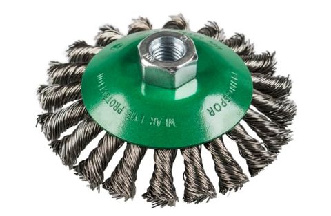 KLINGSPOR WIRE BRUSHES, BEVEL BRUSH WITH THREAD, KNOTTED WIRE, BK 600 Z, 115X14MM