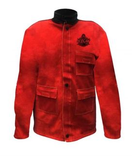 OUTLAW RED LEATHER WELDING JACKET WITH BUTTONS XL
