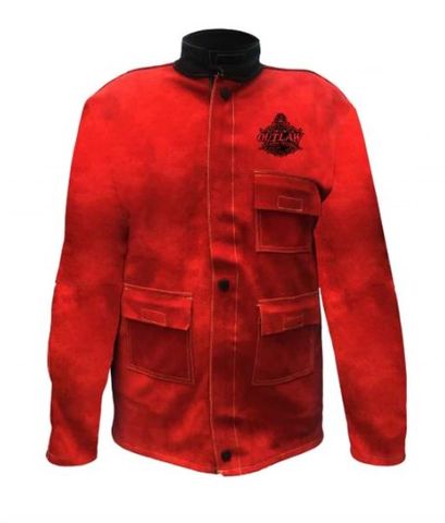 OUTLAW RED LEATHER WELDING JACKET WITH BUTTONS 3XL