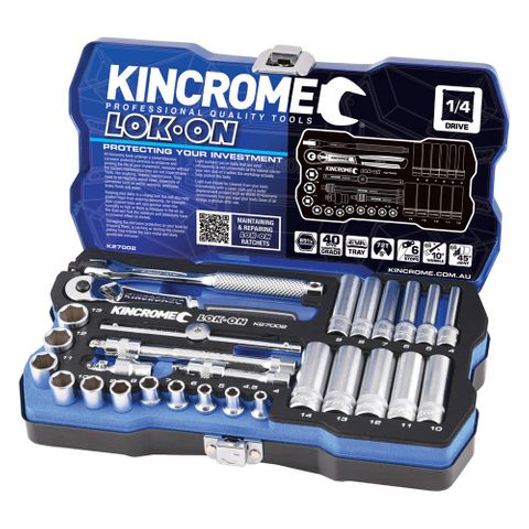 KINCROME  LOK-ON™ 1/4" DRIVE SOCKET SET - 28 PCE  - METRIC