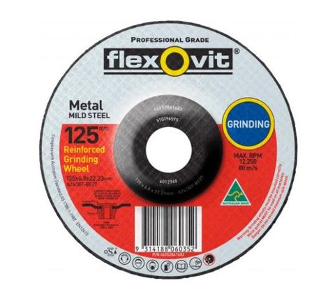 FLEXOVIT 125 X 6.8 X 22MM MILD STEEL GRINDING WHEEL - TYPE 27 AO