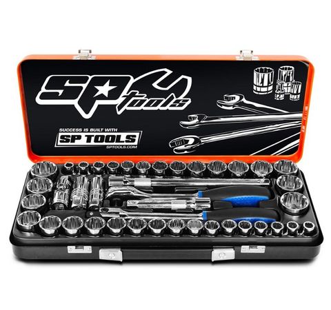 SP TOOLS 1/2" DRIVE SOCKET SET - 41PCE - 12PT METRIC / SAE