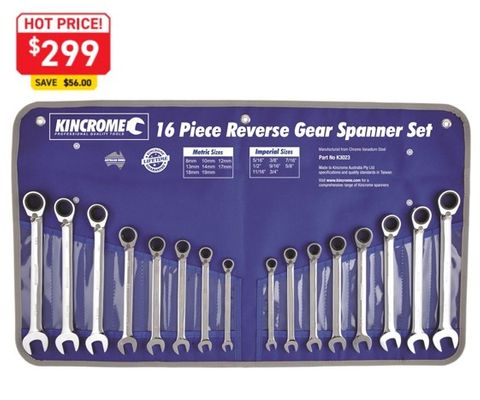 KINCROME REVERSE GEAR SPANNER SET 16 PIECE - METRIC & IMPERIAL