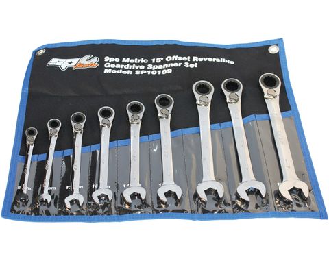 SP TOOLS GEAR DRIVE ROE SPANNER SET - 15&deg; OFFSET - METRIC - 9PC