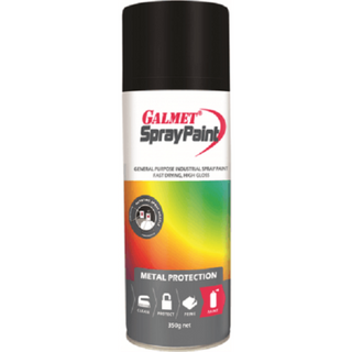 GALMET SPRAY PAINT &ndash; FAST-DRY, ENAMEL &ndash; BLACK HIGH GLOSS 350G