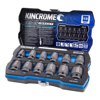 KINCROME LOK-ON&trade; 1/2" DRIVE IMPACT SOCKET SET - 12 PCE - METRIC