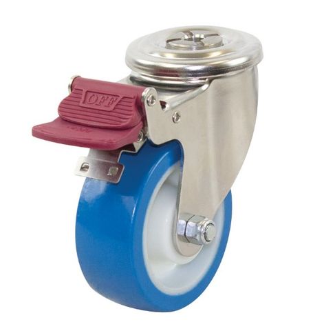 RICHMOND 100MM REBOUND POLYURETHANE WHEEL S/STEEL BOLT HOLE 150KG CAPACITY SWIVEL CASTOR WITH BRAKE (S4148B)