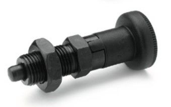 M5 BLACKENED STEEL INDEXING PLUNGER WITH PLASTIC KNOB & LOCK NUT (WITH REST POSITION)