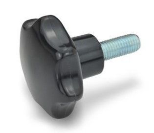 M6 X 25 BLACK SHINY  STAR KNOB, D/PLAST - WITH STEEL THREADED STUD