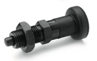 M6 BLACKENED STEEL INDEXING PLUNGER WITH PLASTIC KNOB & LOCK NUT (WITH REST POSITION)