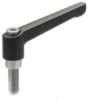 GN 300.1-92-M12-80-SW BLACK  FINISH ADJUSTABLE HAND LEVER - WITH STAINLESS STEEL THREADED STUD