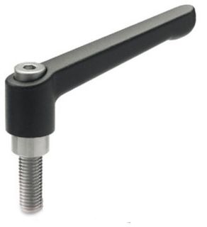 GN 300.1-45-M6-50-SW BLACK  FINISH ADJUSTABLE HAND LEVER - WITH STAINLESS STEEL THREADED STUD