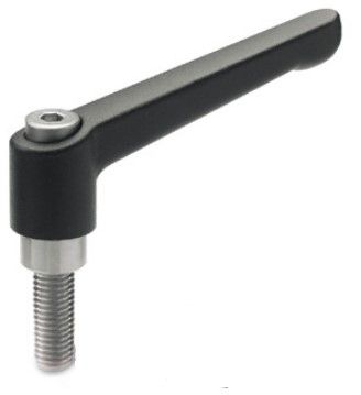 GN 300.1-45-M5-50-SW BLACK  FINISH ADJUSTABLE HAND LEVER - WITH STAINLESS STEEL THREADED STUD