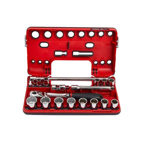SIDCHROME 18 PIECE METRIC 3/8" DRIVE SOCKET SET WITH COMPACT HEAD RATCHET