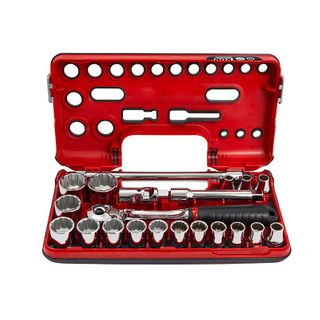 SIDCHROME 21 PIECE METRIC 1/2" DRIVE SOCKET SET WITH COMPACT HEAD RATCHET