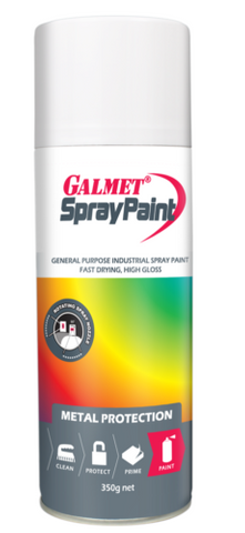 GALMET SPRAY PAINT – FAST-DRY, ENAMEL – WHITE HIGH GLOSS 350G