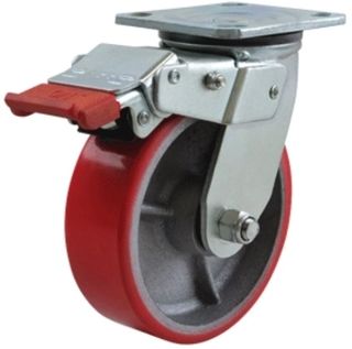 RICHMOND 150MM POLYURETHANE TYRED CAST IRON CENTRED WHEEL 250KG CAPACITY CASTOR SWIVEL WITH LOCK & BRAKE (S6655SLB)