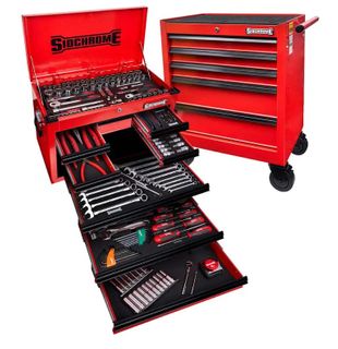 SIDCHROME 204 PIECE METRIC/AF TOOL KIT - HYPER RED