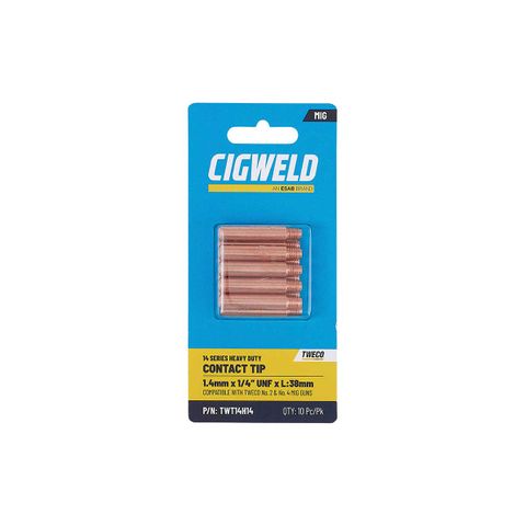 CIGWELD TWECO 14 SERIES CONTACT TIP 1.4MM X 1/4"UNF X L:38MM - 10PK