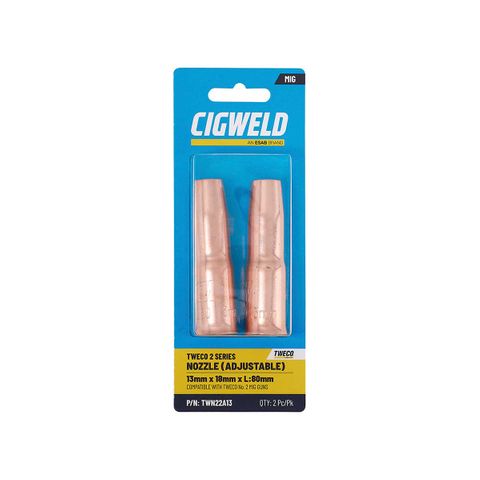 CIGWELD TWECO 2 SERIES NOZZLE (ADJUSTABLE) 13MM X 18MM X L:80MM 2PK