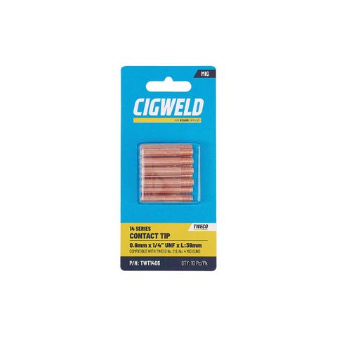 CIGWELD TWECO 14 SERIES CONTACT TIP 0.6MM X 1/4"UNF X L:38MM - 10PK