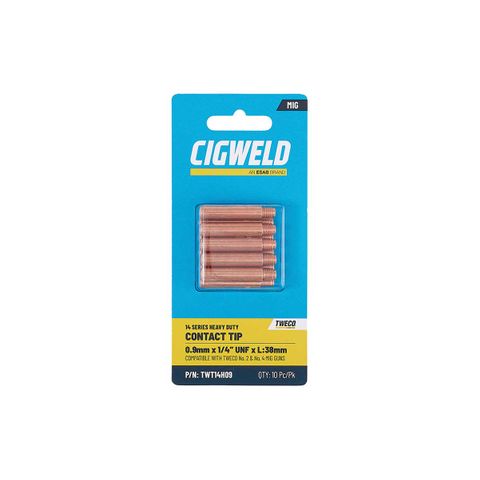 CIGWELD TWECO 14 SERIES CONTACT TIP 0.9MM X 1/4"UNF X L:38MM - 10PK