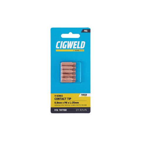 CIGWELD TWECO 11 SERIES CONTACT TIP 0.8MM X M6 X L:25MM - 10PK