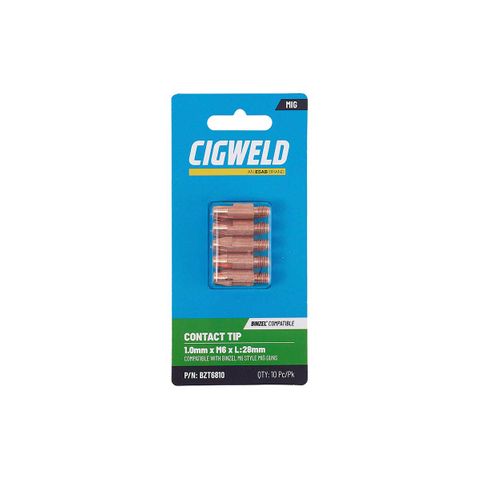 CIGWELD BINZEL CONTACT TIP 1.0MM X M6 X L:28MM 10PK