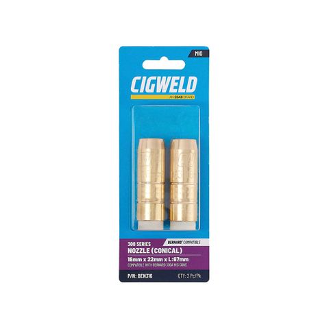 CIGWELD BERNARD 300 SERIES NOZZLE (CONICAL) 16MM X 22MM L:67MM 2PK