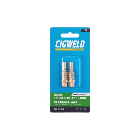 CIGWELD BINZEL 15 SERIES TIP HOLDER (LEFT HAND) M6 X 10MM X L:42MM 2PK