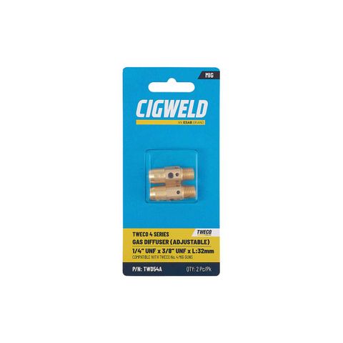 CIGWELD TWECO 4 SERIES GAS DIFFUSER (ADJUSTABLE) 1/4" UNF X 3/8" UNF X L:32MM 2PK