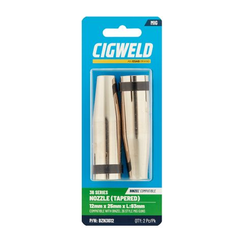 CIGWELD BINZEL 36 SERIES NOZZLE (TAPERED) 12MM X 25MM X L:93MM 2PK