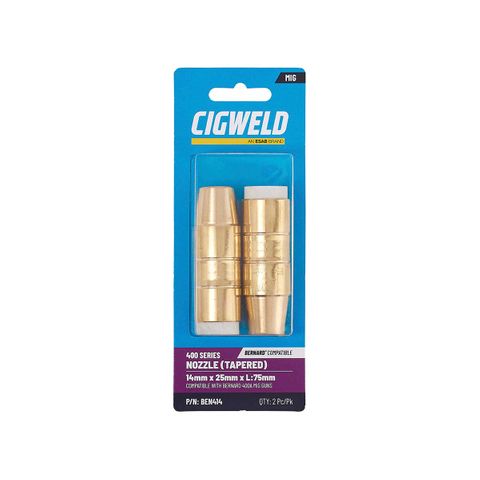 CIGWELD BERNARD 400 SERIES NOZZLE (TAPERED) 14MM X 25MM X L:75MM 2PK