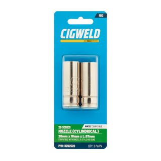 CIGWELD BINZEL 25 SERIES NOZZLE (CYLINDRICAL) 20MM X 18MM X L:57MM 2PK