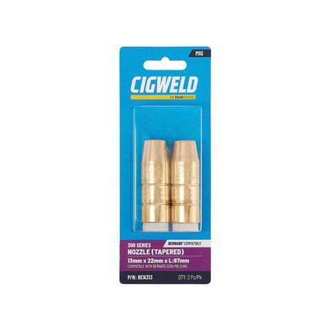 CIGWELD BERNARD 300 SERIES NOZZLE (TAPERED) 13MM X 22MM L:67MM 2PK