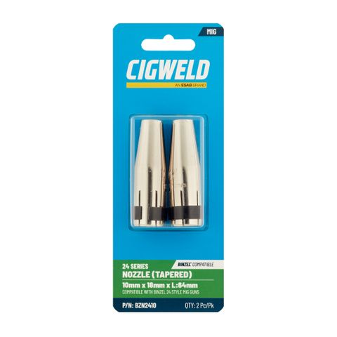 CIGWELD BINZEL 24 SERIES NOZZLE (TAPERED) 10MM X 18MM X L:64MM 2PK