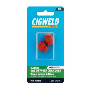 CIGWELD BINZEL 24 SERIES GAS DIFFUSER (SILICONE) 9MM X 14MM X L:20MM 2PK