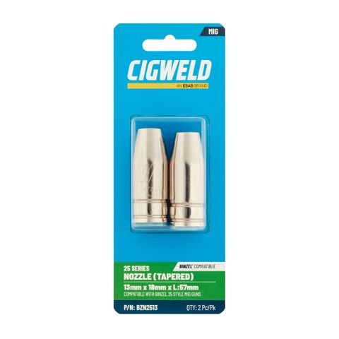 CIGWELD BINZEL 25 SERIES NOZZLE (TAPERED) 13MM X 18MM X L:57MM 2PK