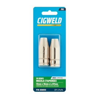 CIGWELD BINZEL 25 SERIES NOZZLE (TAPERED) 13MM X 18MM X L:57MM 2PK