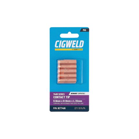 CIGWELD BERNARD 7400 SERIES CONTACT TIP 0.6MM X D:8MM X L:32MM 10PK