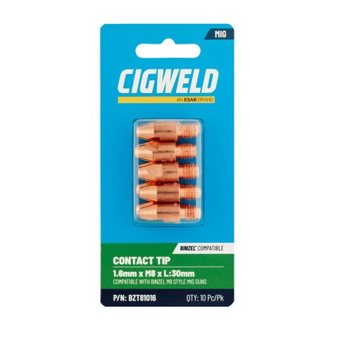 CIGWELD BINZEL CONTACT TIP 1.6MM X M8 X L:30MM 10PK