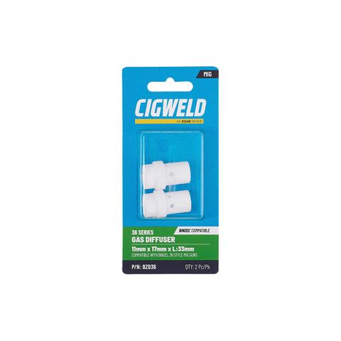 CIGWELD BINZEL 36 SERIES GAS DIFFUSER 11MM X 17MM X L:33MM 2PK