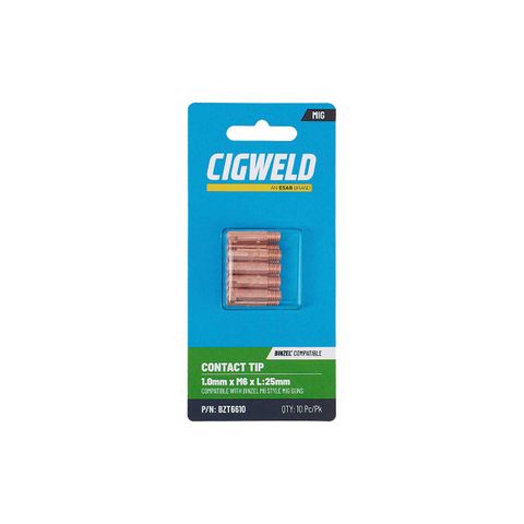 CIGWELD BINZEL CONTACT TIP 1.0MM X M6 X L:25MM 10PK