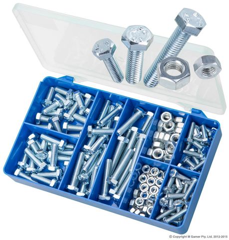 TORRES ZINC PLATED MILD STEEL NUTS & HEX BOLTS ASSORTED KIT