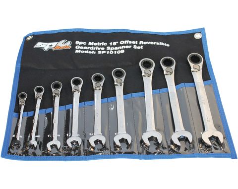 SP TOOLS GEAR DRIVE ROE SPANNER SET - 15° OFFSET - METRIC - 9PC