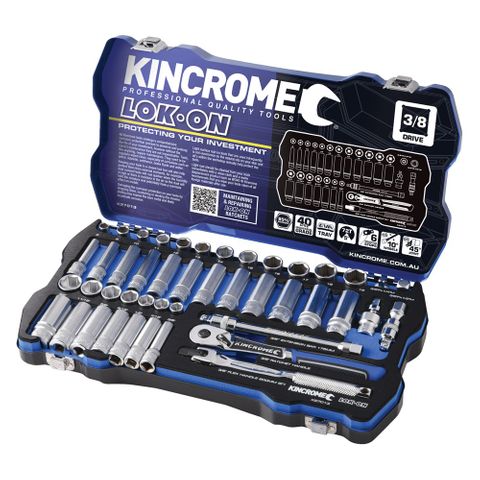 KINCROME LOK-ON™ 45 PIECE 3/8" DRIVE SOCKET SET  - METRIC & IMPERIAL