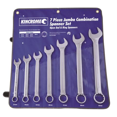 KINCROME JUMBO METRIC COMBINATION SPANNER SET - 7 PIECE