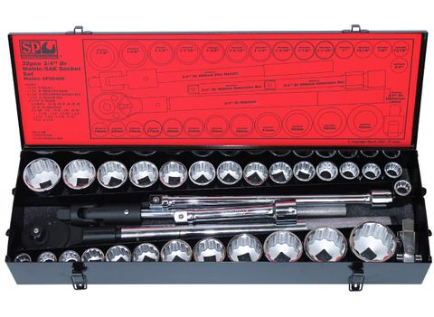 SP TOOLS 3/4" DRIVE SOCKET SET - 32PCE - 12PT METRIC / SAE