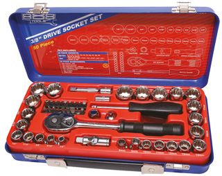 SP TOOLS 3/8" DRIVE SOCKET SET - 50 PCE - 12PT METRIC / SAE