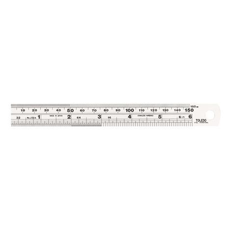 TOLEDO SINGLE SIDED METRIC & IMPERIAL STAINLESS STEEL RULE - 150MM (6")